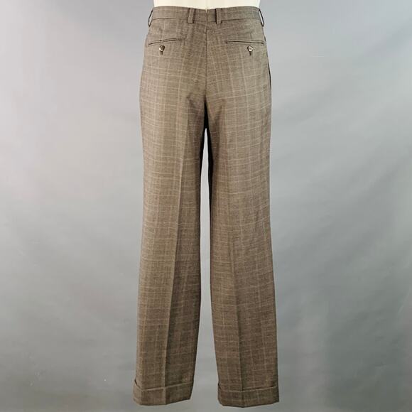LUCIANO BARBERA Size 38 Regular Brown Plaid Wool Notch Lapel Pleated Suit - Picture 6 of 15